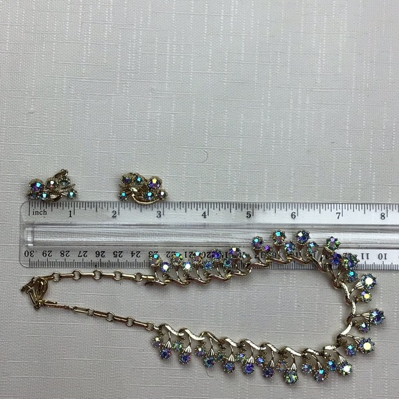 Vintage Coro Necklace Earrings Set AB Rhinestone - Picture 8 of 8